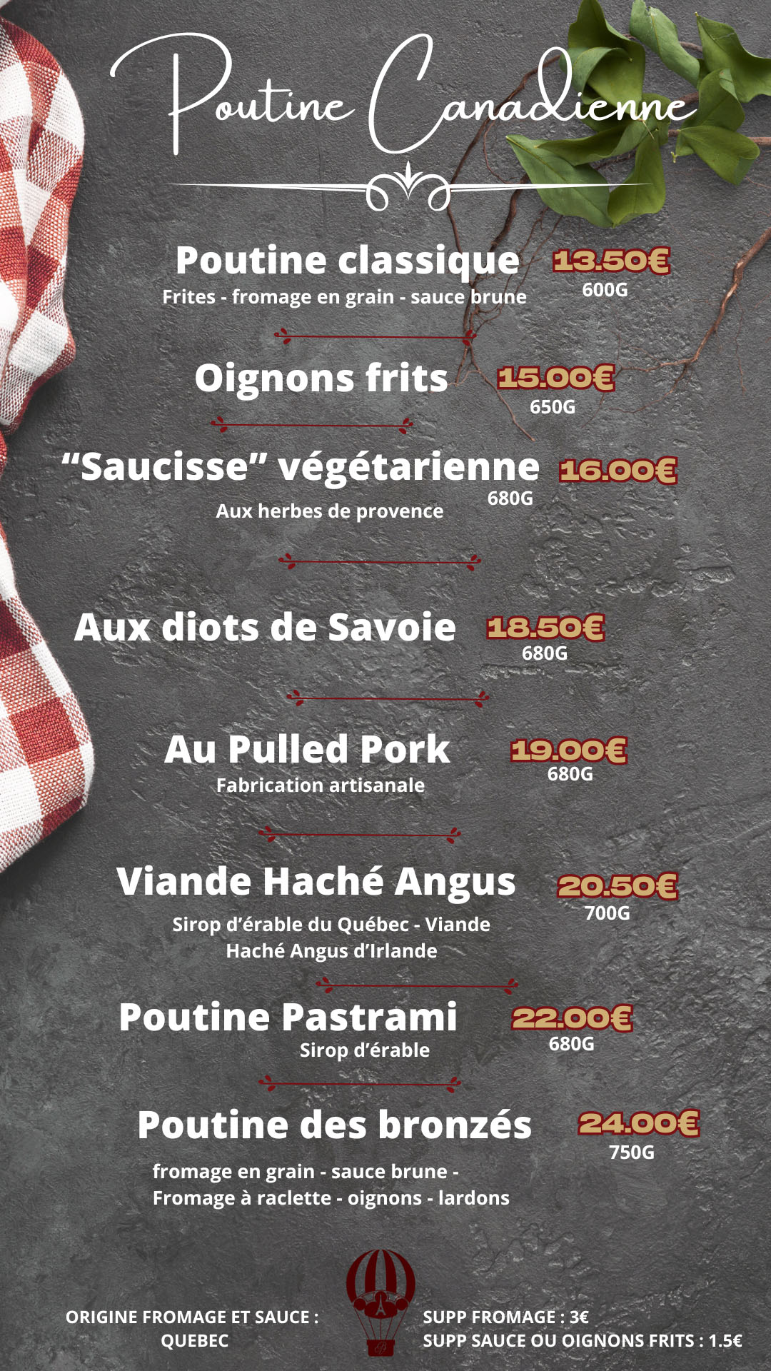 page des plats canadiens, poutines