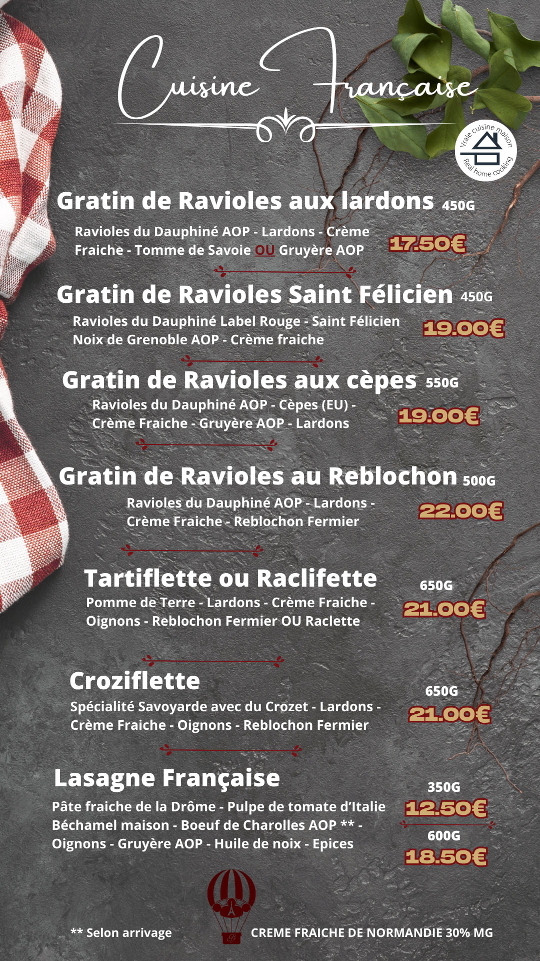 page des plats français, savoyards